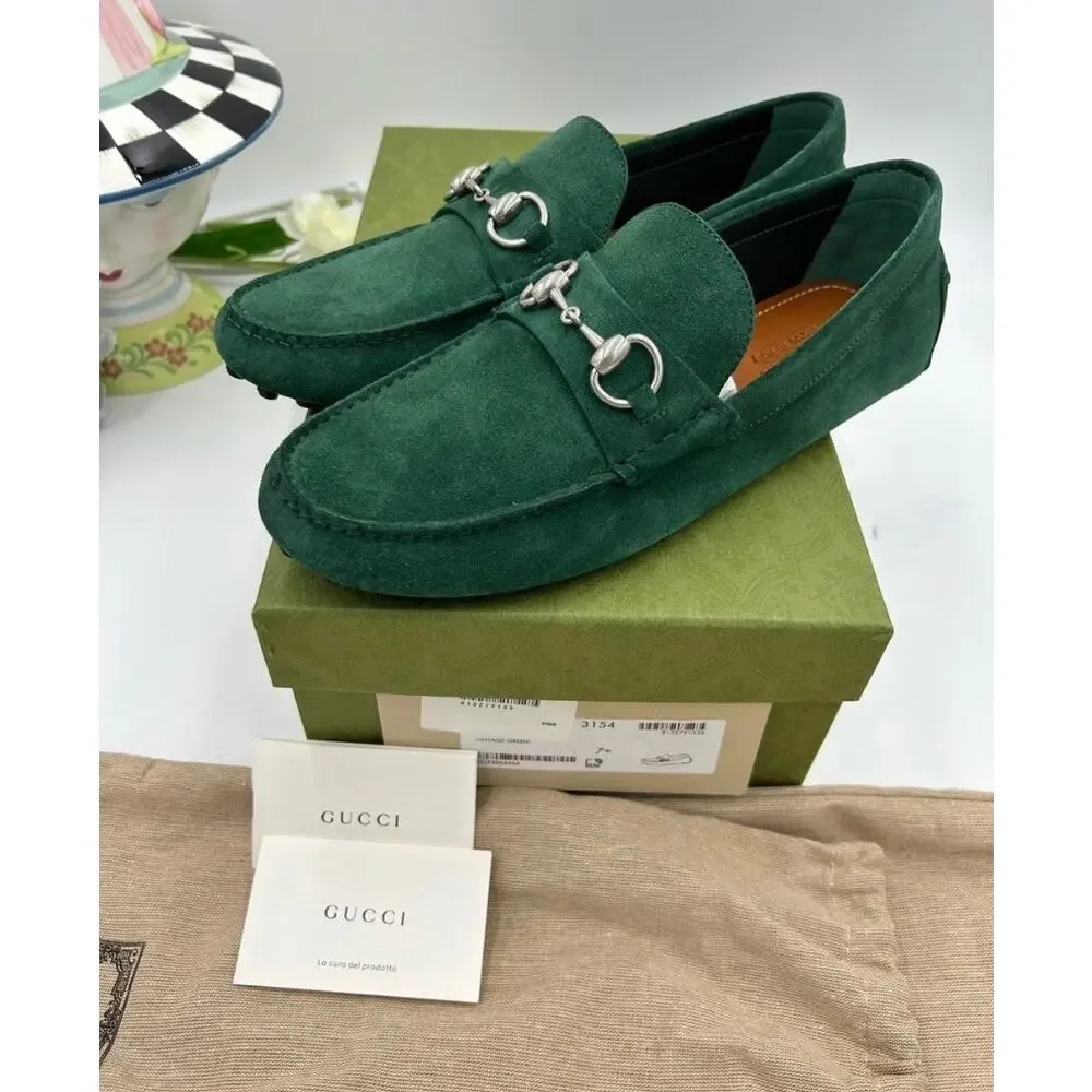 Men's Gucci suede horse bit driver loafers size 7.5 fits 8 US made in Italy